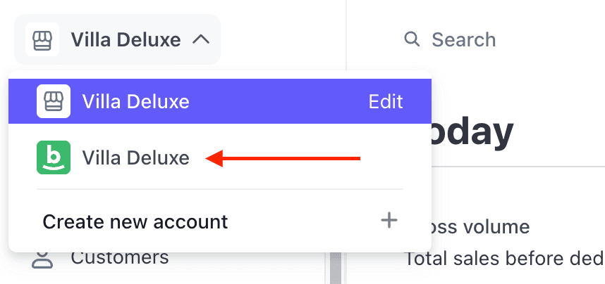 Account selection in Stripe
