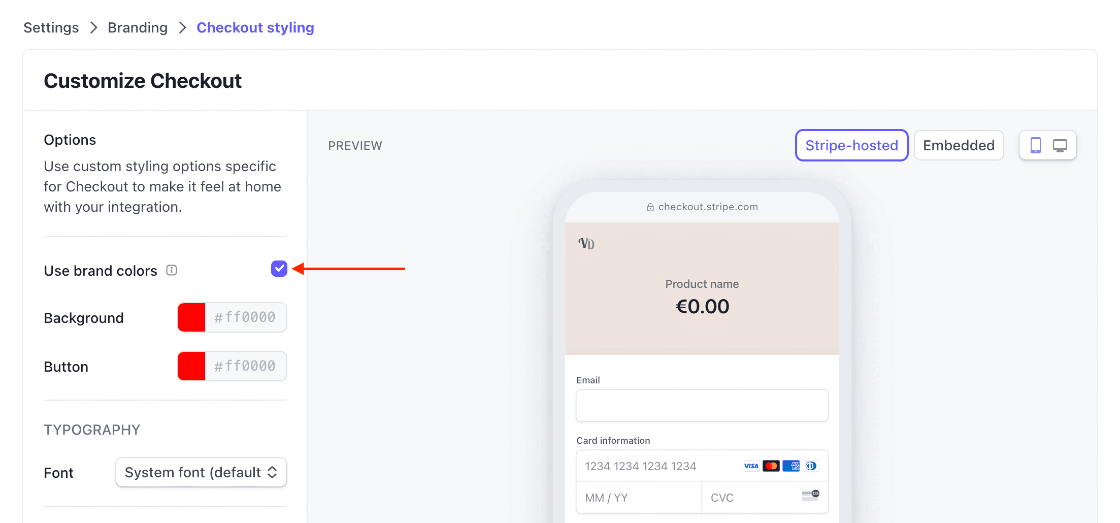 Use brand colors in Stripe