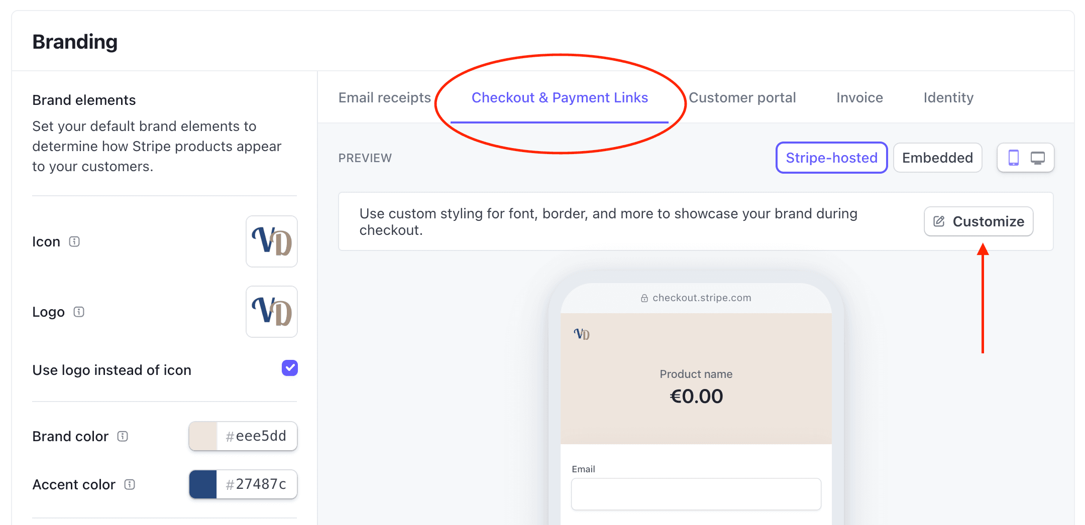 Customize Stripe checkout page